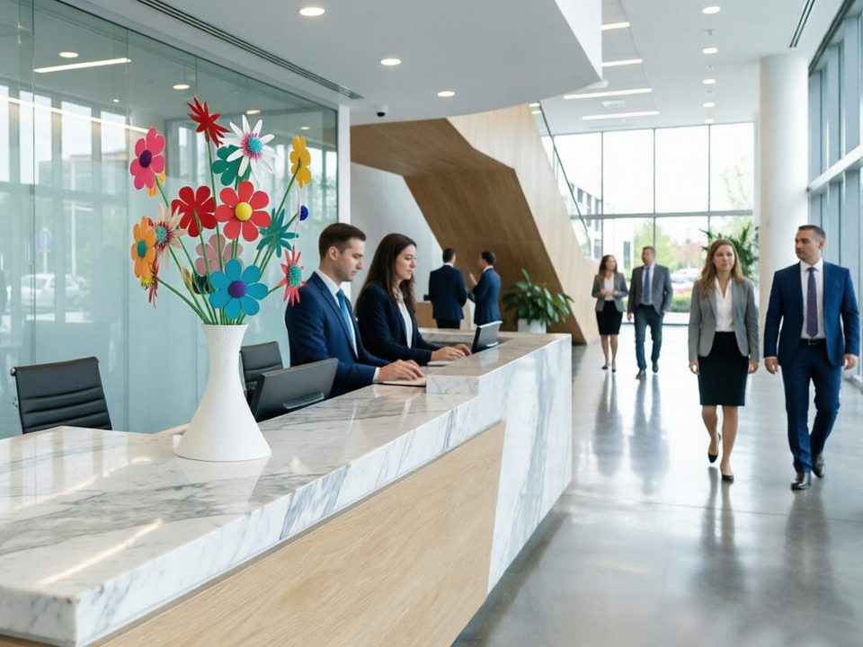 Statement Bouquet auf einem Büroempfang